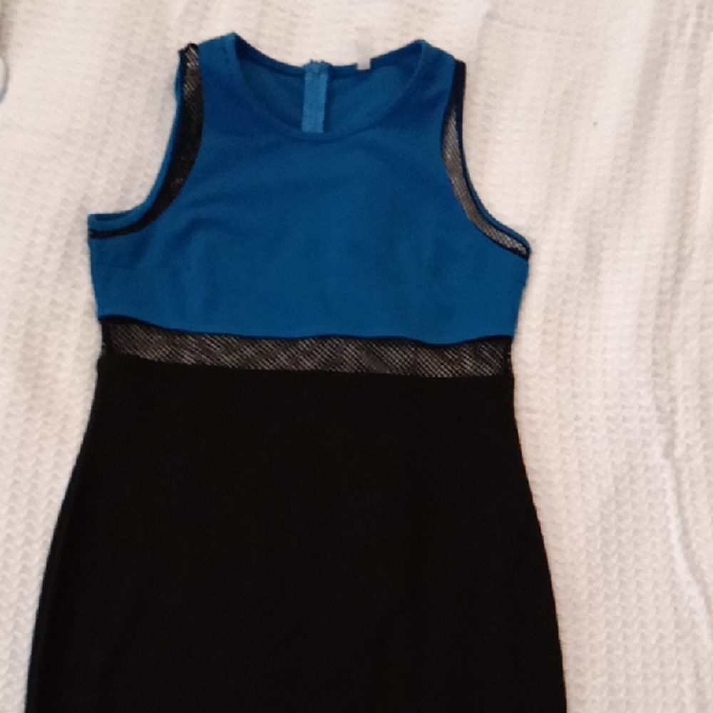Blue and Black Sleeveless Dress